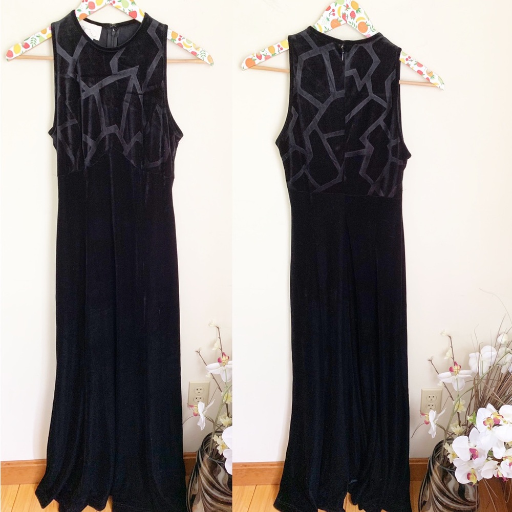 vintage Cache Y2K black velvet mock neck maxi dress gown